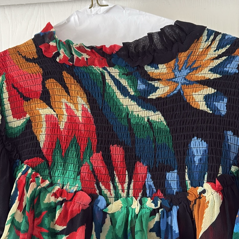 FARM Rio Black Floral Ruffled Long-Sleeve Blouse - Picture 9 of 9